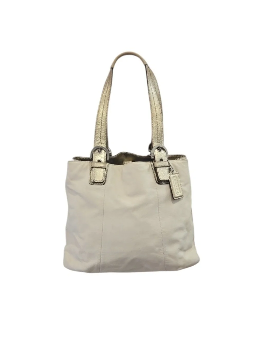 Coach Cream Leather Shoulder Tote with Metallic Gold Handles